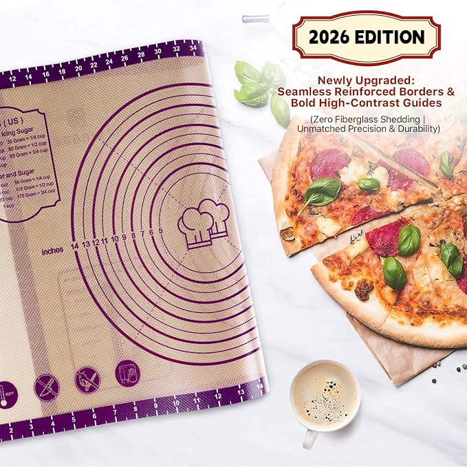 DANIA & DEAN 26"x16" Extra Thick Silicone Baking Mat for Pastry and Bread | Non-Slip & Non-Stick Mat with Measurements, for Pizza, Pie Crust, Dough Rolling, Pasta & Sourdough, Reusable Counter Sheet - Image 2