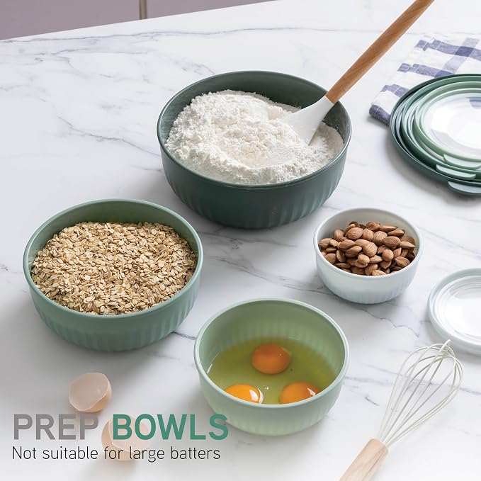 COOK WITH COLOR Prep Bowls with Lids- Wide and Deep Nesting Plastic Small Mixing Bowl Set with Lids, 8 Piece Set - Wide Bowls, Sage - Image 7