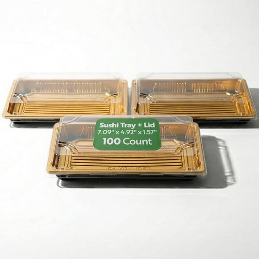 Restaurantware Plastic Sushi Trays 100 Pack of 7 x 4.9 x 1.57 Inch With Clear Lids Leak-Resistant Sushi Take Out Boxes Stackable Containers For Grab-And-Go by Restaurantware