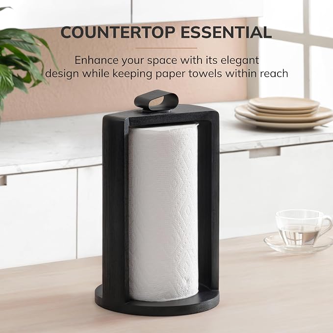 Anji Mountain Wooden Paper Towel Holder with Metal Holder, Holder Stand for Kitchen Roll Organizer & Kitchen Dining Table Home Décor, Countertop Fits Jumbo & Mega Rolls - Black/Black, Top Load - Image 6