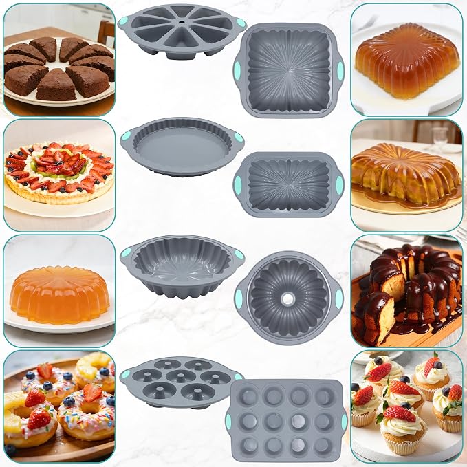 51 Piece Silicone Baking Pan Set, Non-Stick Bakeware Set with Baking Pans, Reusable Donut Mold, Food-Grade Silicone Molds for Cakes, Cookies, Muffins, Bread, Light Grey - Image 2