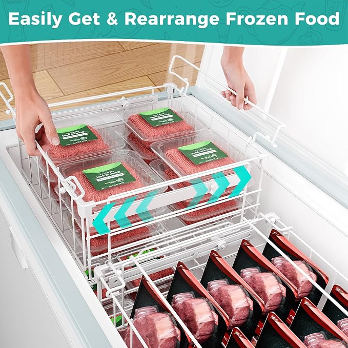 OPENICE Expandable Freezer Organizer Bins for Deep Freezer (4 PCS, White) | Stackable Bins for Chest Freezer Organization | with 5 Tags for Efficient Classification | Fits 10 to 20 Cu.Ft Freezer - Image 3