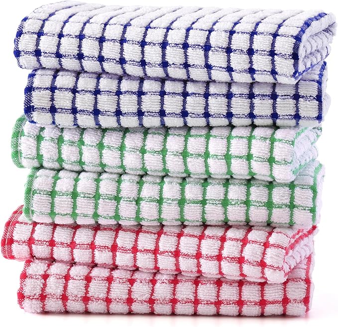 Kitinjoy Cotton 6 Pack Terry Kitchen Towels, Multiple Colour | 16 x 25 Inches Super Soft and Absorbent Dish Towels, Quick Drying hand towels for kitchen Drying by Kitinjoy