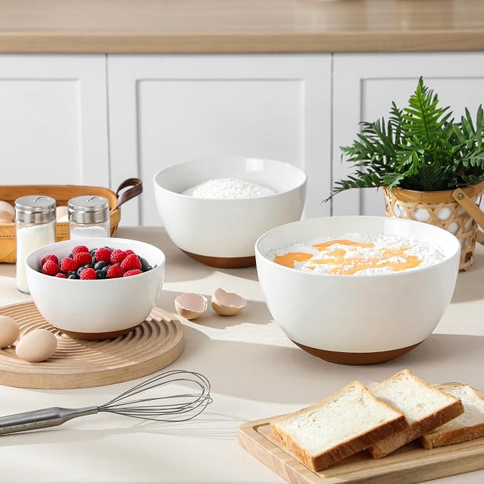 MALACASA Ceramic Mixing Bowls, Large Serving Bowls for Mixing, Cooking, Prepping, Baking, Salad, Soup, Pasta, Nesting Bowls Set of 3, 46/80/140 Oz, Oven, Microwave and Dishwasher Safe, Series TARA - Image 7