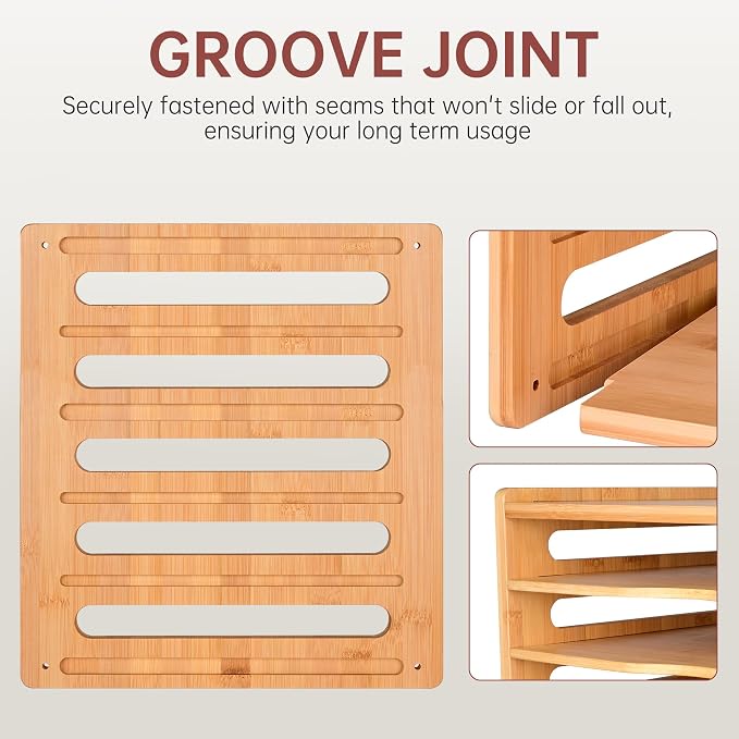 Cookie Sheet Organizer for Cabinet, 6 Tier Sheet Pan Organizer | Baking Sheet Organizers Inside Cabinet, Bamboo Kitchen Organizer for Bakeware and Cutting Board - Image 3