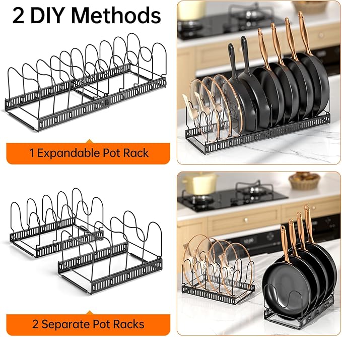 MUDEELA Expandable Pot Pan Lid Organizers inside Cabinet, 10 Divider 2-Pack | Expandable 11.8–22.9", 10 Adjustable Divider, Tool-Free Assembly, Non-Slip, Scratch-Proof, For Pan Lid Cutting Board Bakeware - Image 6
