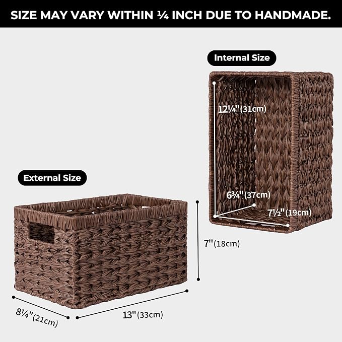 GRANNY SAYS Wicker Storage Baskets for Shelves, Brown Wicker Baskets,2-Pack | Waterproof Large Wicker Baskets for Organizing, Woven Basket for Pantry, Rectangle Basket for Shelf,Woven Baskets for Storage - Image 3