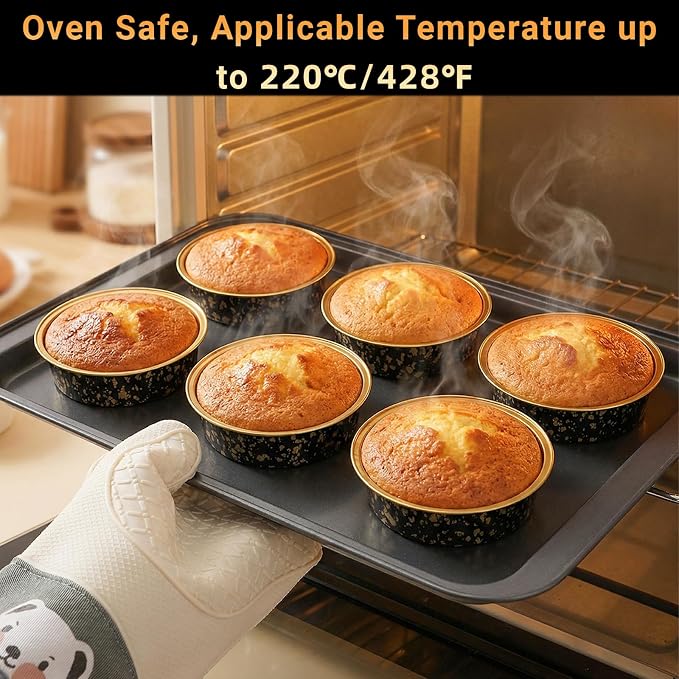 Beasea 7.3oz Cheesecake Pan with Lids, 20 Pack 4 Inch Round Aluminum Foil Disposable Tart Tins, Cupcake Container with Lids Mini Pie Tart Pans Baking Cups For Pizza Quiche - Black Gold Speckles - Image 5