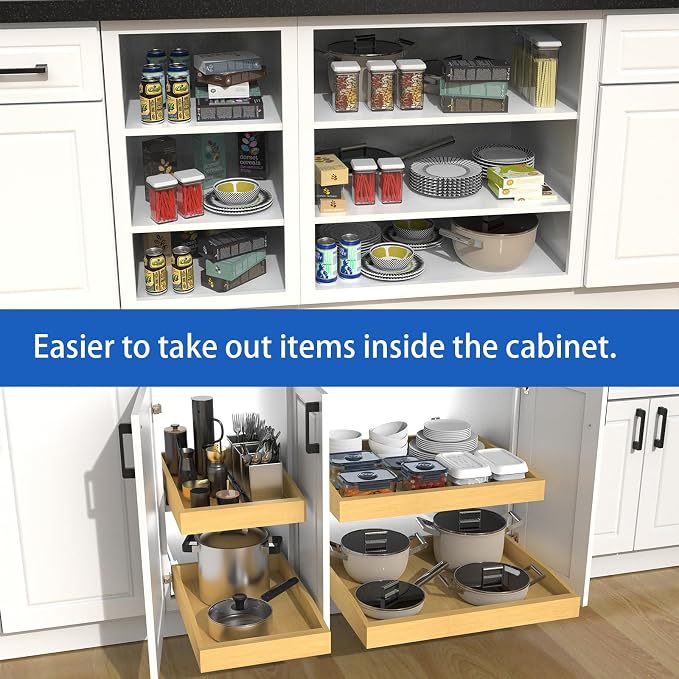 Wooden Pull out Cabinet Organizer 18" W x 21" D x 4.3" H, Heavy Duty Slide Out Drawers Pull-Out Home Organizers for Kitchen Cabinets - Image 5