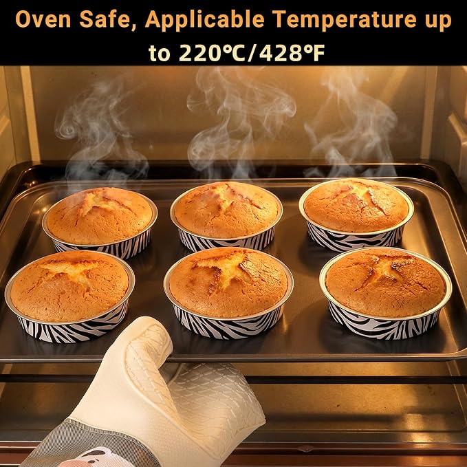 Beasea Mini Tart Pans with Lids 20 Pack, 4" 7.3oz Disposable Aluminum Foil Baking Tins Cups Round Pie Container for Individual Cupcake Dessert Muffin Cheesecake Quiche - Zebra Stripes - Image 5