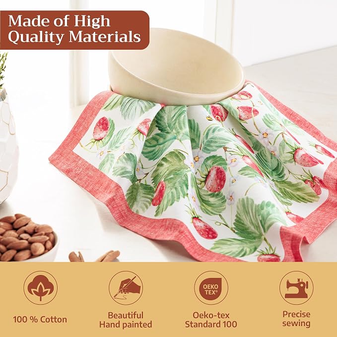 Maison d' Hermine Cloth Napkins Set of 4 Reusable 100% Cotton (18" x 18") | Everyday Square Napkins Cloth Washable Dinner Party Wedding Restaurant Hotel Kitchen Spring Summer - Strawberry Summer - Image 3