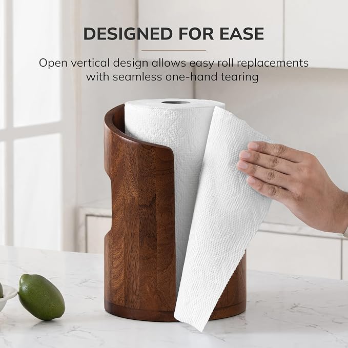 Anji Mountain Wooden Paper Towel Holder with Metal Holder, Holder Stand for Kitchen Roll Organizer & Kitchen Dining Table Home Décor, Countertop Fits Jumbo & Mega Rolls - Walnut/Black, Arc Hold - Image 5