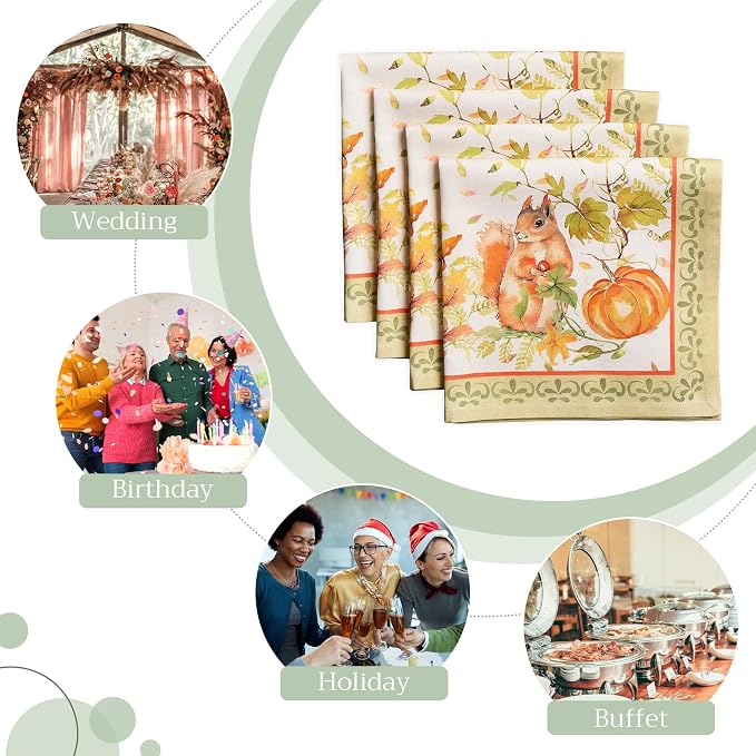 Maison d' Hermine Cloth Napkins Set of 4 Reusable 100% Cotton (20" x 20") | Everyday Square Napkins Cloth Washable Dinner Wedding Restaurant Hotel Kitchen Thanksgiving Christmas - Pumpkin Passion - Image 6