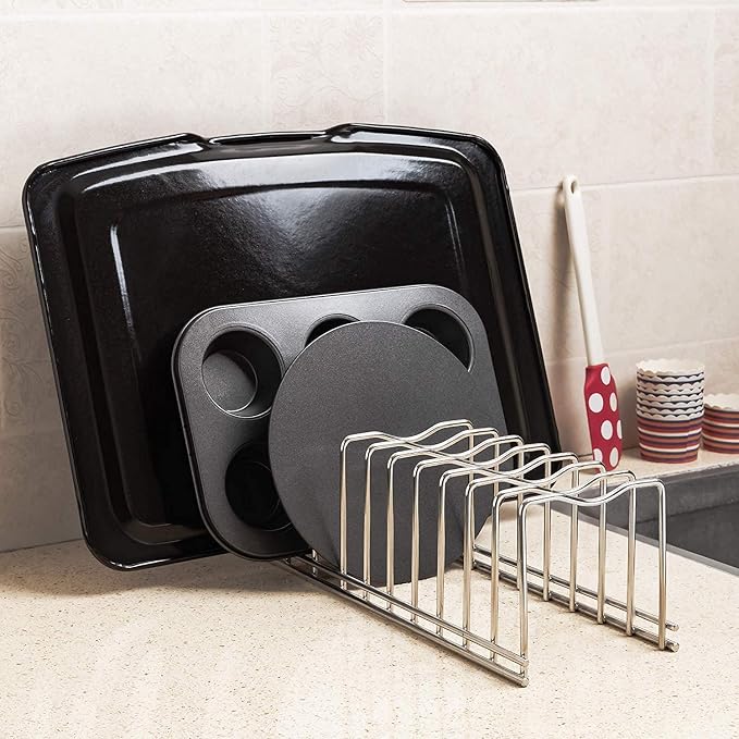 SANNO Dish Drying Rack with Stainless Steel Utensil Holder Large Dish Rack Drainer Lid Organizer Plate Drying Rack, Lid Holder Kitchen Pot Lid Rack Holder - Image 7