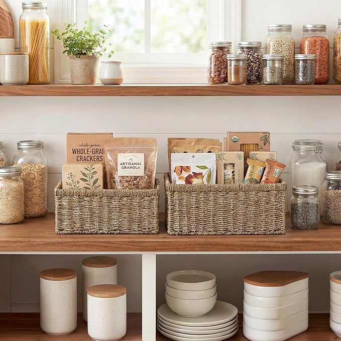 StorageWorks Wicker Storage Baskets,Natural Seagrass Storage Baskets,2-Pack | Seagrass Baskets for Storage, Seagrass Woven Storage Baskets with Built-i Handles, Decorative Woven Baskets for Storage - Image 2