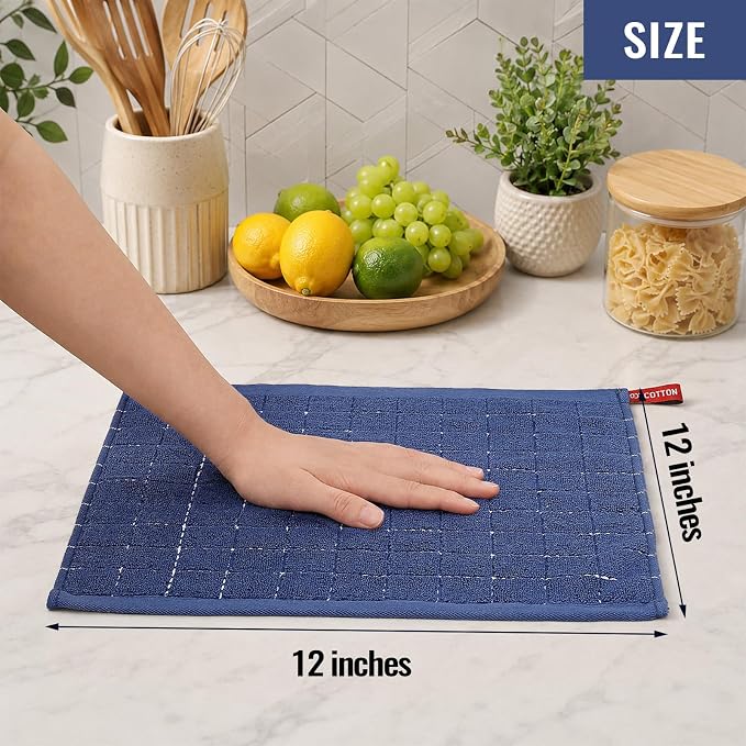 Kitinjoy 100% Cotton Terry Kitchen Dish Cloths, 12”x 12”, 8-Pack, Navy Blue | Ultra Soft and Absorbent Dish Towels for Kitchen, Suitable for Drying and Washing Dishes - Image 4