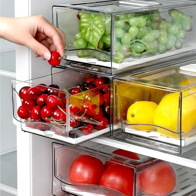 Diskary Fridge Organizer, Stackable Refrigerator Organizer Bins, Reusable Food Storage Containers, Fridge Drawer Organizer in Home Kitchen, Barbecue Shop, Restaurant, BPA-Free (2 Drawers, Medium) - Image 9