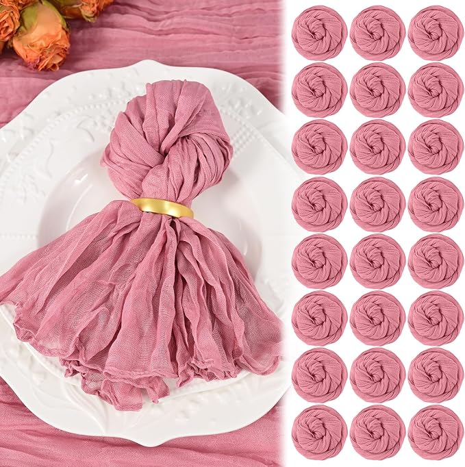 50 Pack Dusty Rose Cheesecloth Napkins 20"x20" Boho Washable Cloth Napkins Set of 50 Wrinkled Cheese Cloth Napkins Gauze Dinner Table Napkin for Wedding Party Baby Shower Birthday Decor by Showgeous