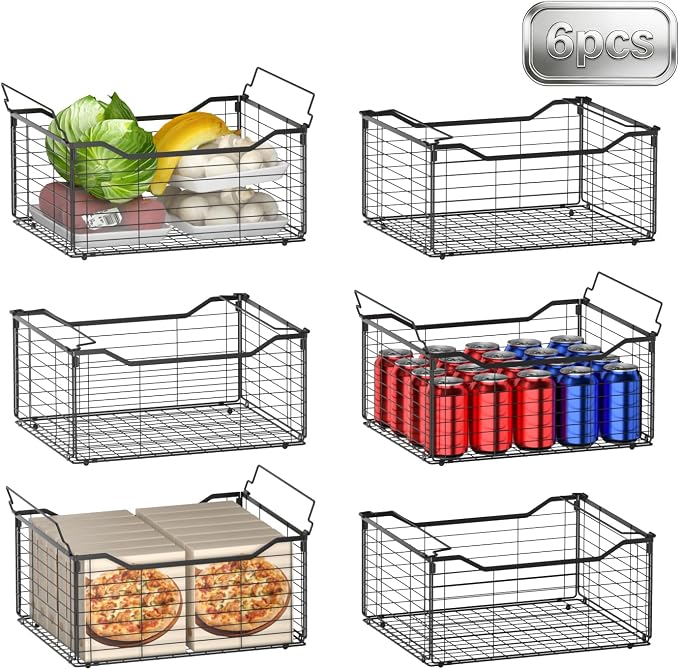 Freezer Organizer Bins,6 Pack Large Deep Freezer Organizer Bins for 5/7/10 Cu.FT Deep Freezer,Easy Access,Stackable & Sturdy,Black by Unknown