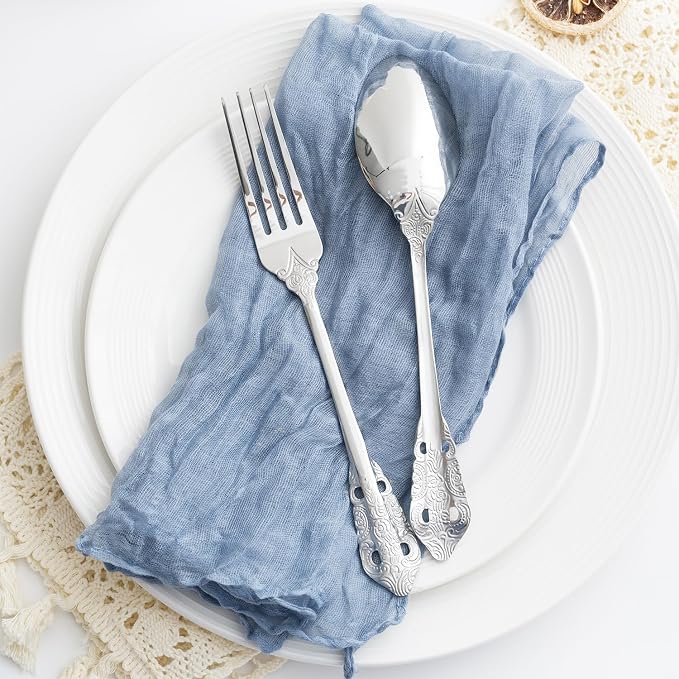 100 Pack Dusty Blue Cheesecloth Napkins Washable 21x21 Inches Dusty Blue Cloth Napkins Set of 100 Bridal Baby Shower Dinner Table Napkins for Wedding Rustic Boho Cotton Gauze Summer Party Table Decor - Image 7