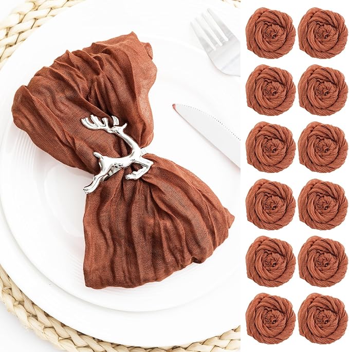 60 Pack Terracotta Cheesecloth Napkins 21x21 Inches Terracotta Cloth Napkins Washable Set of 60 Dinner Table Napkins for Wedding Bridal Baby Shower Rustic Boho Cotton Gauze Summer Party Table Decor by FoliafeelHome