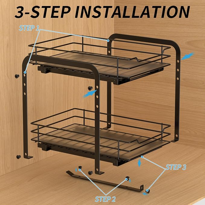 BOIVSHI 2-Tier Spice Rack, Pull Out Cabinet Organizer Spice Racks Height Adjustable Heavy Duty Metal Basket for Inside Cabinets & Pantry Closet(9.5''Wx10.5''Dx9.5''H) - Image 5