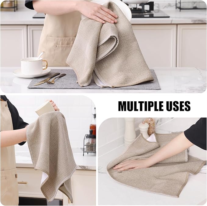 Homaxy 380 GSM Cotton Premium Kitchen Towels 12 Pack, 18"x 28", Khaki | Flat and Terry Dish Towels, Highly Absorbent Tea Towel Set with Hanging Loop, Soft Utility Kitchen Hand Towels - Image 4