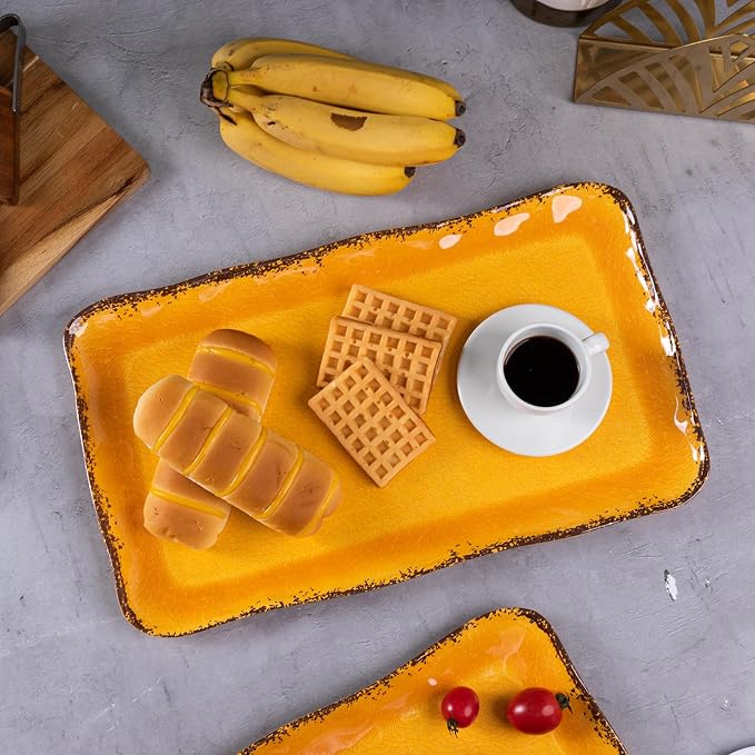 LEHAHA Melamine Farmhouse Rectangular Serving Platter Sets, 17.5" x 10" Large Serving Tray Sets,100% Melamine, Dishwasher Safe, BPA Free, Lightweight and Unbreakable,Gold - Image 4