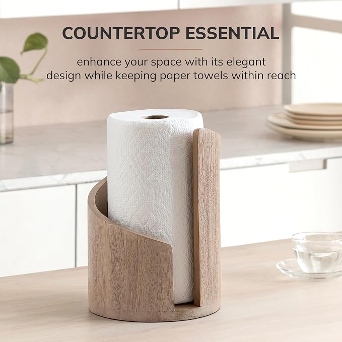 Anji Mountain Wooden Paper Towel Holder with Metal Holder, Holder Stand for Kitchen Roll Organizer & Kitchen Dining Table Home Décor, Countertop Fits Jumbo & Mega Rolls - Biscotti/Nickel, Classic - Image 6