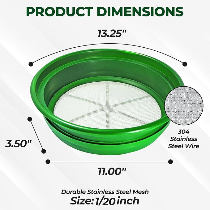 SE 13.25 Inch Wide Stackable Classifier Gold Prospecting Pan - 1/20 Inch Stainless Steel Mesh Sifting Pan, Green - Image 2