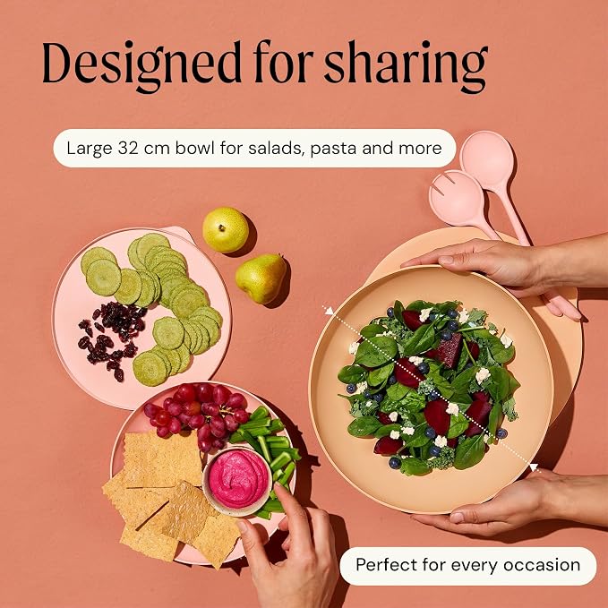 Large Serving Bowl with Lid - Certified Recycled Food-Safe Plastic, BPA-Free, Dishwasher, Microwave, Fridge and Freezer Safe | 4.96qt | Peach - Image 4