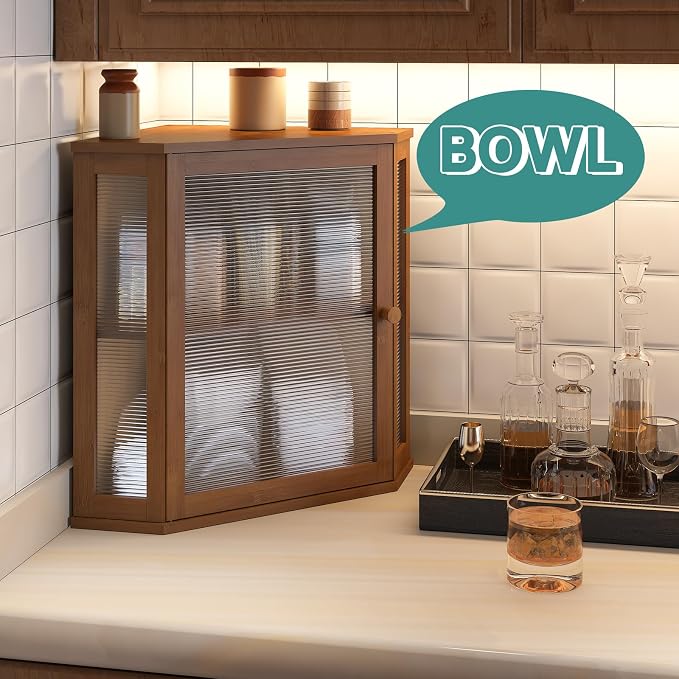 viewcare Corner Bread Box for Kitchen Counter, Bamboo Wood Large Capacity Bread Storage Bin with Acrylic Wavy Door Panel (Brown, Extra Large) - Image 8