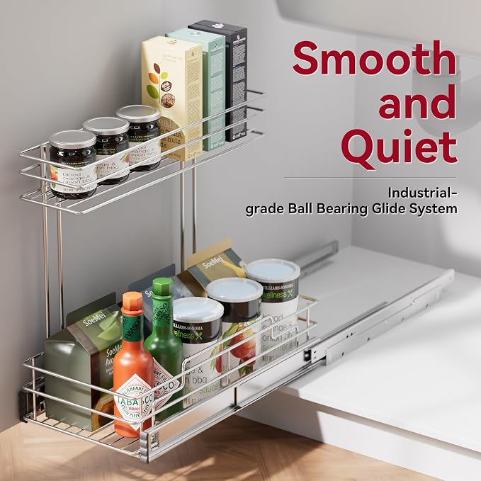 Under Sink Organizer 9" W X17 D, Pull Out Cabinet Organizer 2 Tier | Under Sink Slide Out Chrome Plated, Under Kitchen Bathroom Organizer, Pantry Cabinet Closet Organization Rack, 1 Pack - Image 5