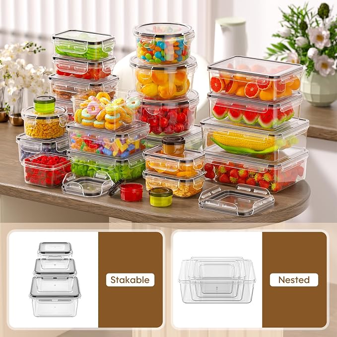 KEMETHY 60 PCS Food Storage Containers with Lids Airtight, Total 737oz, BPA-free, Food-grade, Eco-friendly Material, Leak Proof Plastic Containers, Microwave/Dishwasher Safe - Image 7