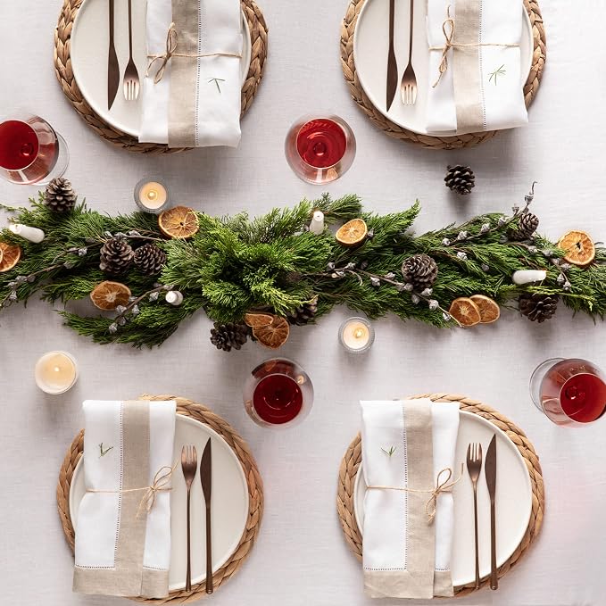 Linen Napkins 20 x 20 inch - 100% Pure Linen White and Natural Dinner Napkins Set of 4 - Hemstitch Napkins Cloth Washable for Easter Day and Spring Decor - Image 3