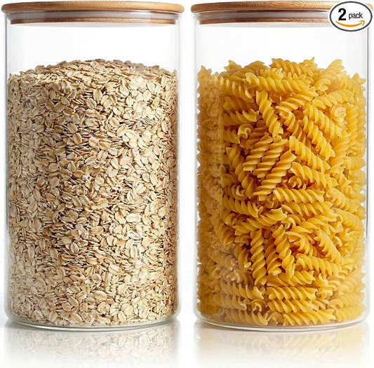 HomArtist Extra Large Glass Flour and Sugar Storage Containers with Airtight Lids,132 floz x2 [Set of 2] Big Glass Jars with Bamboo Lids, Air Tight Food Storage Jars for Cereal, Pasta, Rice, Coffee by HomArtist
