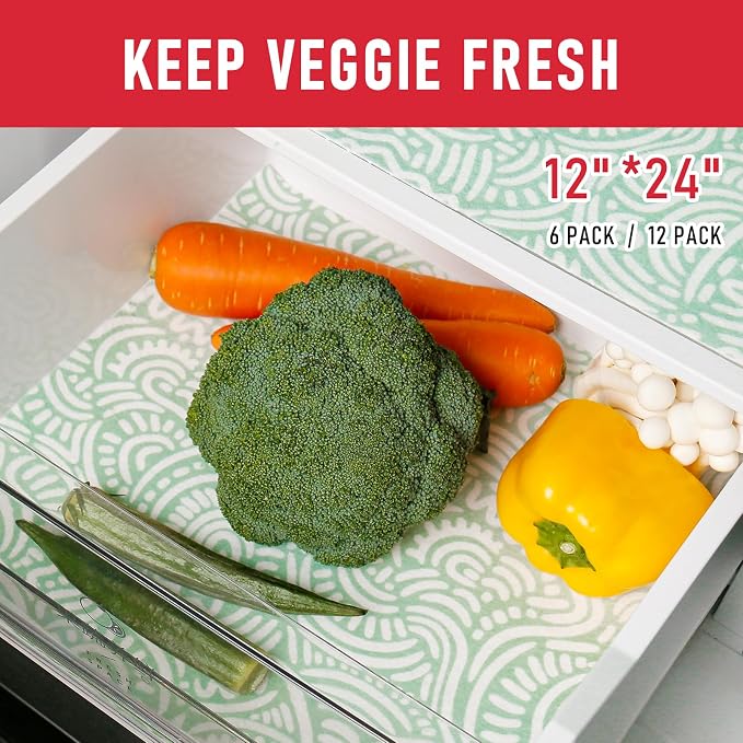 Cooyes Refrigerator Shelf Liners, Drawer Liners for Kitchen Cabinets, Absorbent Fridge Mats with Non-Slip Particles, Breathable Cloth Material BPAfree, Keep Produce Fresh Longer, 6 Pack, 12" × 24" - Image 4