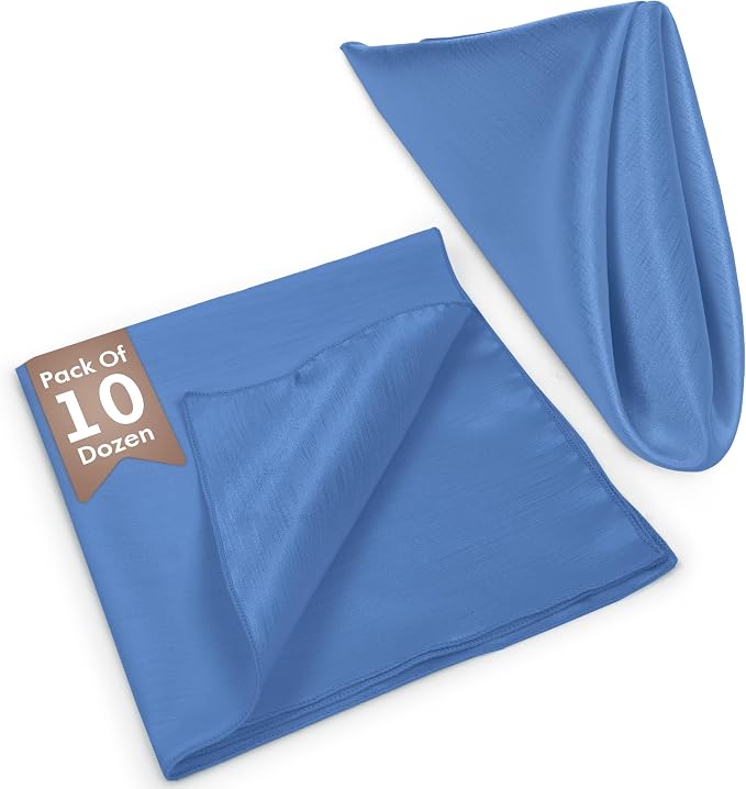 17x17-Inch Shantung Cloth Napkins, Periwinkle, Set of 120 | Bulk Case of 10 Dozen, Satin, Square, 100% Polyester Fabric, Reversible, Faux Dupioni Silk Reverse Side, Machine Washable - Image 2