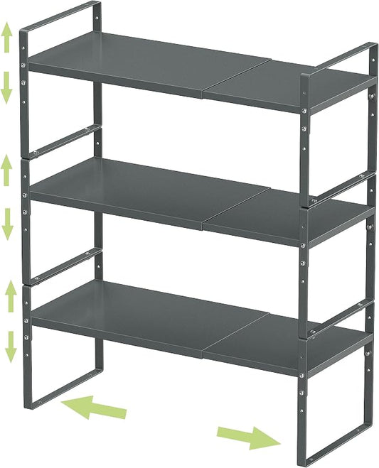 Jojocross Expandable Stackable Spice Rack Cabinet Shelf Organizer in Cabinets Shelves Kitchen Cupboard Organization Stack up Racks Pantry Countertop Storage (Gun-Gray, Large 3 Packs G) by JOJOCROSSHIGHQUALITYLIFE