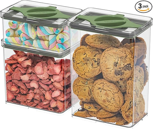 Leakproof Food Storage Container Set with Twist-Lock Lids, 3-Pack BPA-Free Stackable Pantry Canisters for Sugar, Flour, Pasta, Snacks(0.8qt (3.2 Cup), 1.9qt (7.6 Cup), 3qt (12 Cup)- Green by Prestoor