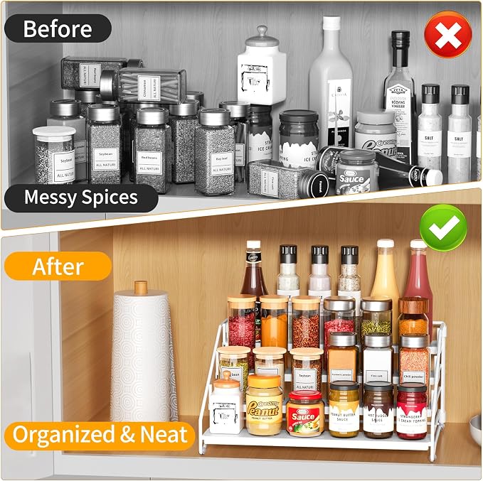 Spice Rack Organizer for Cabinet, Depth Adjustable 4 Tier Spice Rack,1 Pack | White, Metal Spice Organization for Cabinet, Easy Visibility, Tiered Spice Rack Perfect for Cabinet, Pantry and Countertop - Image 3