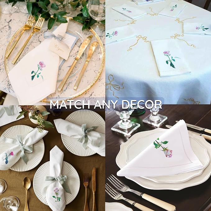 Cloth Tea Napkins Set of 4, Floral Print Cloth Napkins, Minimal Reusable Cotton Table Napkins for Dinner, Weddings, Parties, Coffee and Cocktail Settings, 20x20 Inches (Rose) - Image 6