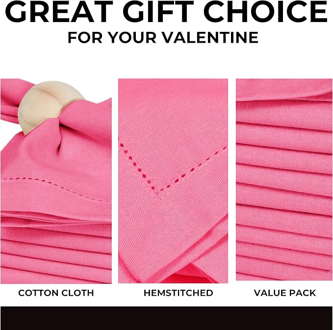 Bedding Craft Set of 12 Hemstitch Baby Pink Cloth Dinner Napkins 100% Cotton - Soft Durable Washable -Ideal for Events Wedding Christmas Thanksgiving Newyear-Perfect Everyday Use Table Linen. - Image 7