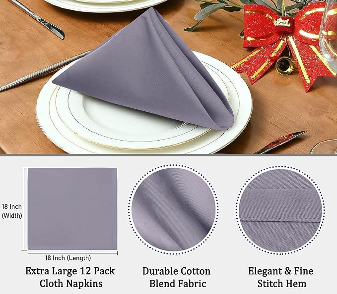 Ruvanti Cloth Napkins Set of 12, 18x18 Inch, Soft & Absorbent Cotton Enrich Dinner Napkins for Hotel, Wedding Parties, Napkins Everyday - Coffee Grey - Image 6