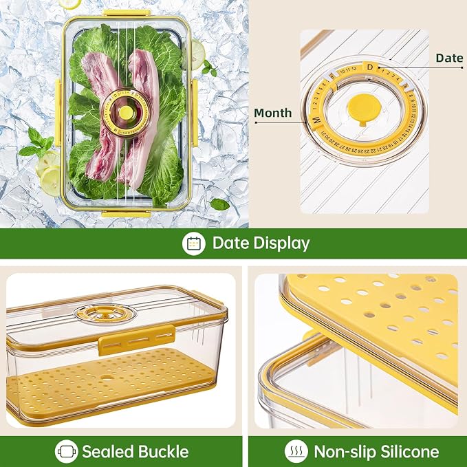 CottonColors Fridge Organizer, Food Storage Containers With Lids for Timer & Drain Board Stackable Refrigerator Organizers and Storage(Tall & Large, Small, 4.5 L + 2 L, 2 Pack) - Image 3