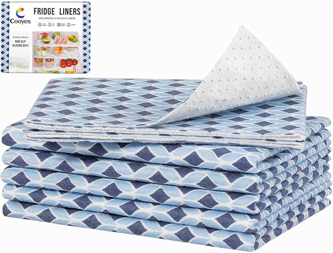 Cooyes 6 Pack 12" × 24" Cloth Shelf Liners for Kitchen Cabinet, Non-Slip Refrigerator Liners Machine Washable, Refrigerator Drawer Mats for Glass Shelves and Kitchen Cabinets, (Light Blue) by Cooyes
