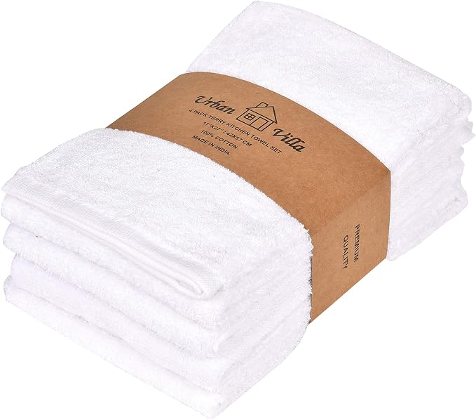 Urban Villa Kitchen Towels Cotton Dish Towels 20”x30” (Set of 4) White by CottonTrends