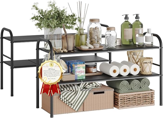 Under Sink Organizers and Storage,Expandable under cabinet organizer Shelf | 2 tier expandable shelf for kitchen,bathroom,shoe rack,8 Removable ABS Panels,Adjustable partition height,20.6-32.2" W,2 Pcs by NETELOfficial