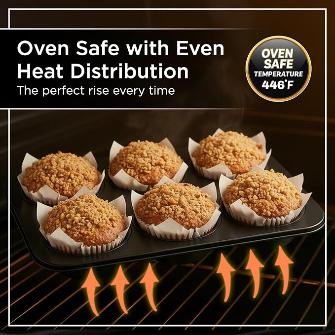Wrenbury Jumbo Muffin Pan 6 Cup Set of 2 - Nonstick XL Deep Muffin Pan for Baking 3.75" Cup - Big Cup Tin - Oversized Extra Large Cupcake Mold - PTFE Free - Image 3