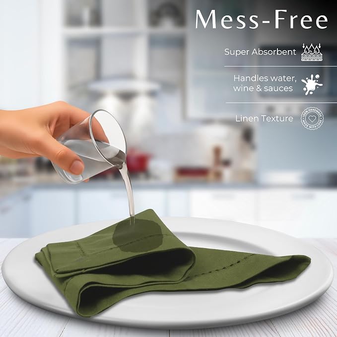 Ramanta Home Olive Green Cloth Dinner Napkin Set of 4-18x18 Inch | Cotton Linen Flax Hemstitched Napkins Washable for Everyday Use - Image 6